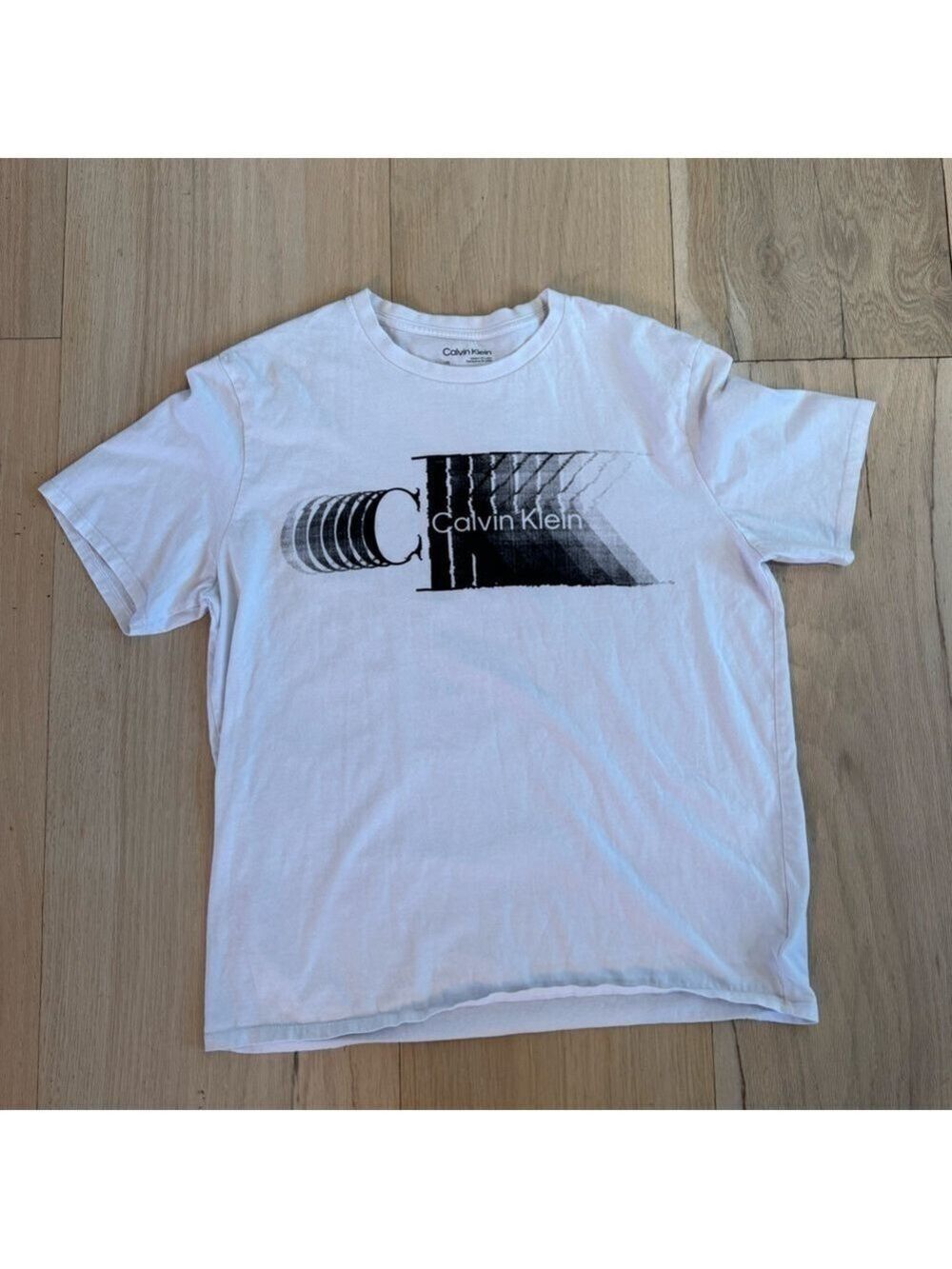 Calvin Klein White And Black Short Sleeve Tee Shirt 100% Cotton Size Large